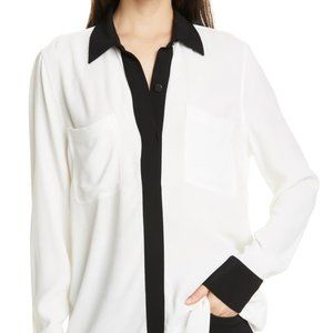 Equipment Austine graphic white blouse black trim